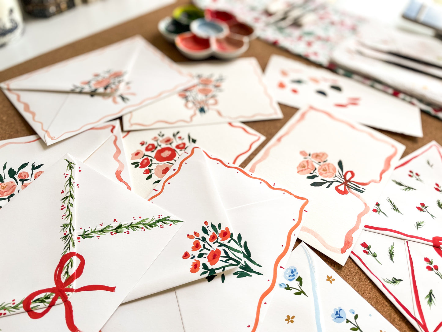 RED BOUQUET, Original Hand-Painted Set