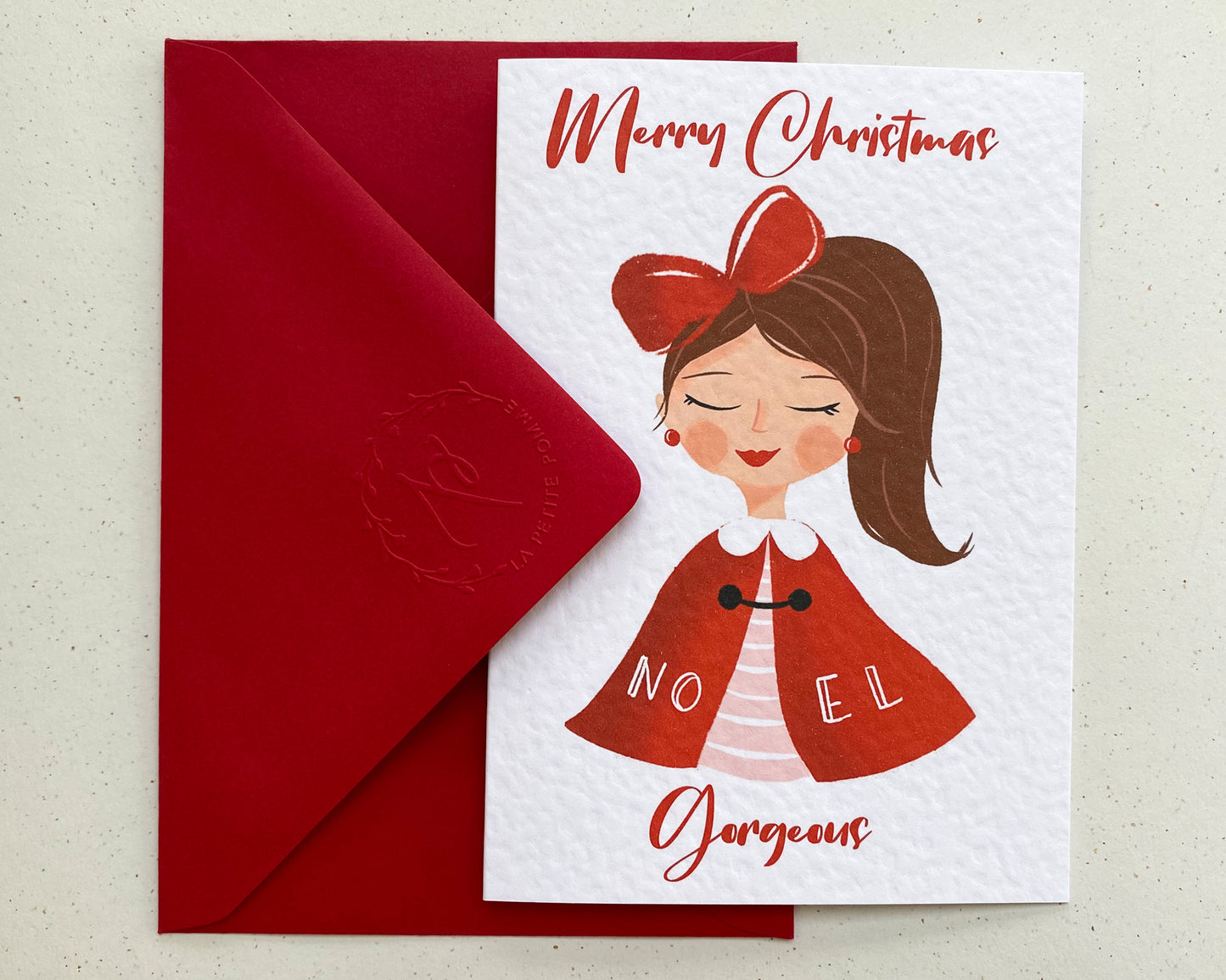 RED CAPE BEAUTY, Personalised Christmas Card