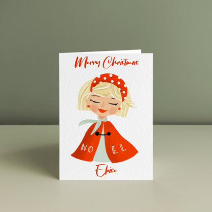 RED CAPE BEAUTY, Personalised Christmas Card