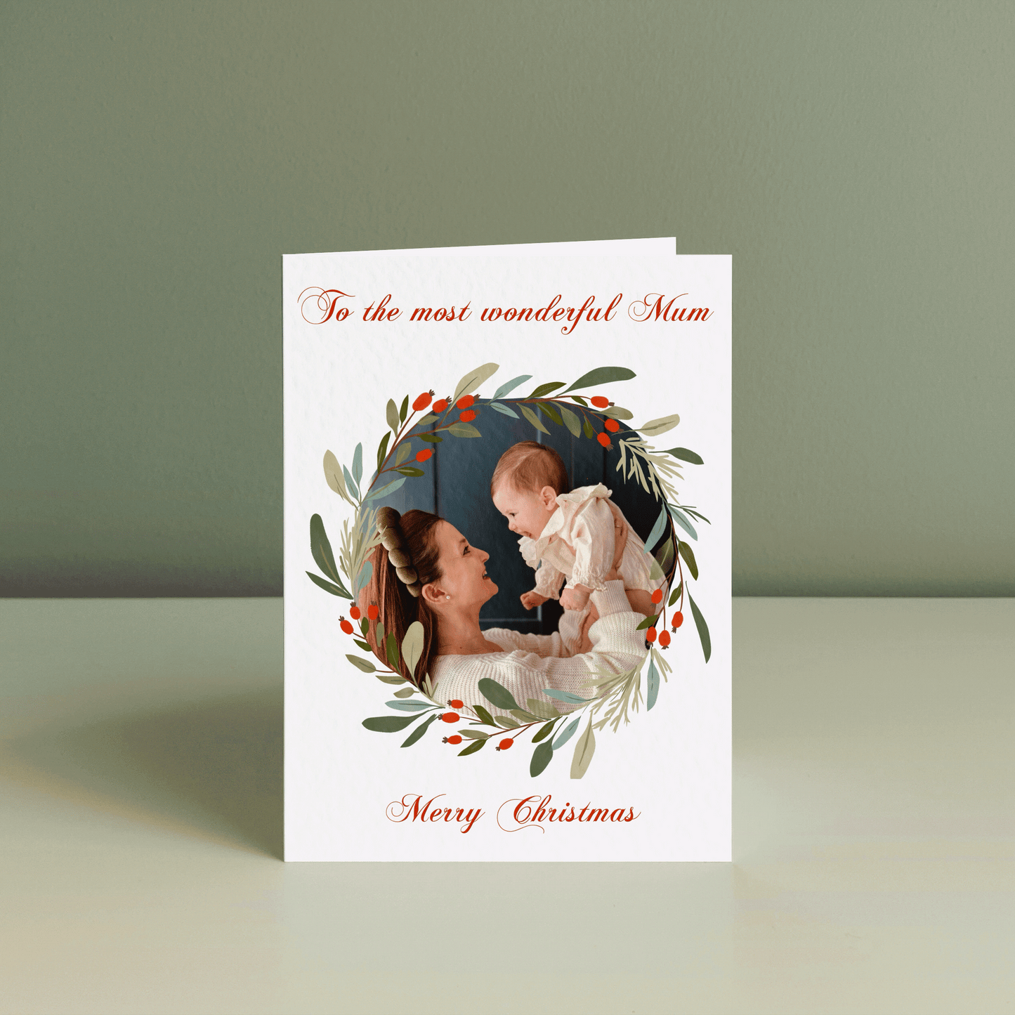 CHRISTMAS WREATH, Personalised Christmas Photo Card