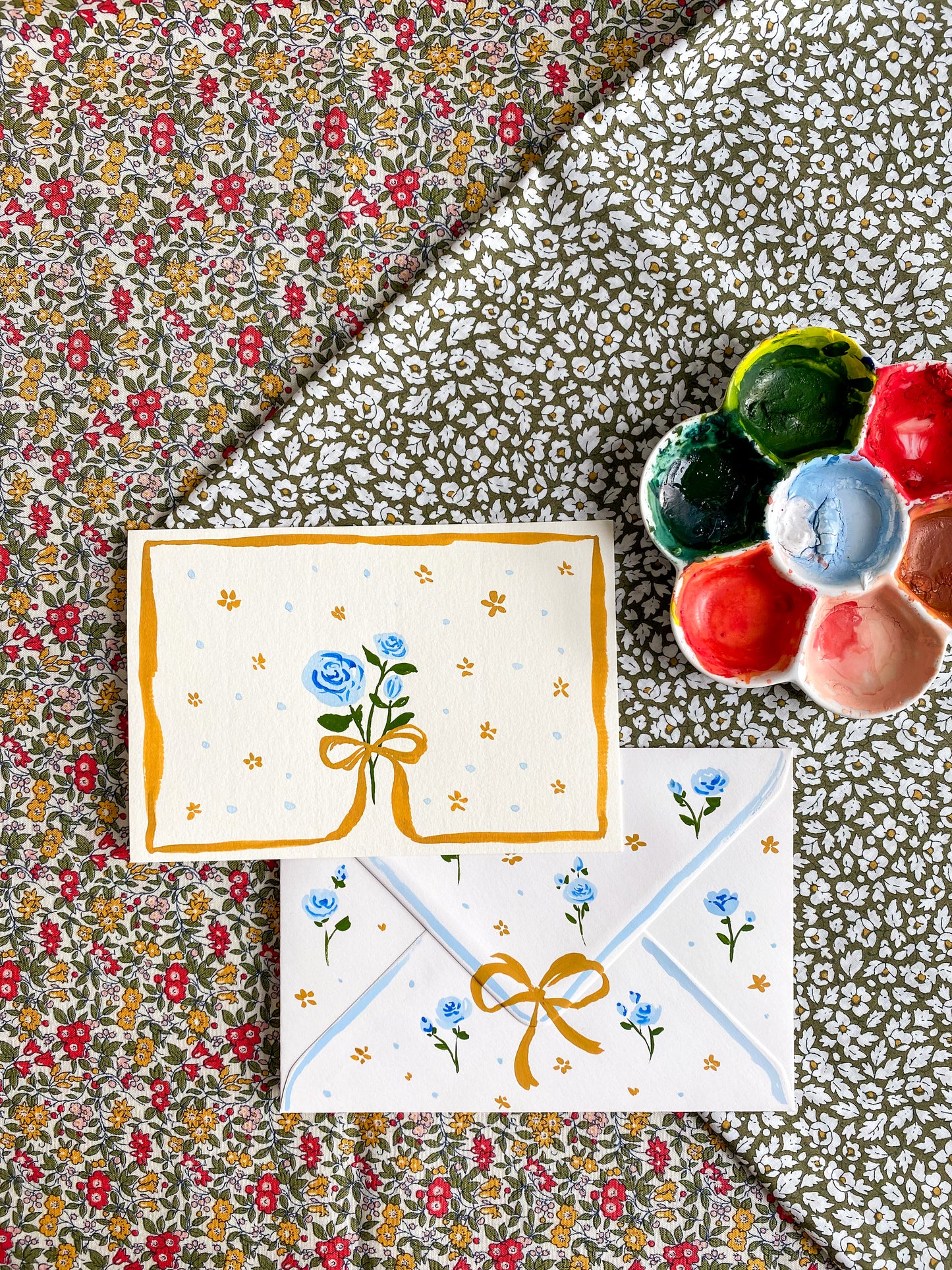 BLUE ROSES, Original Hand-Painted Set