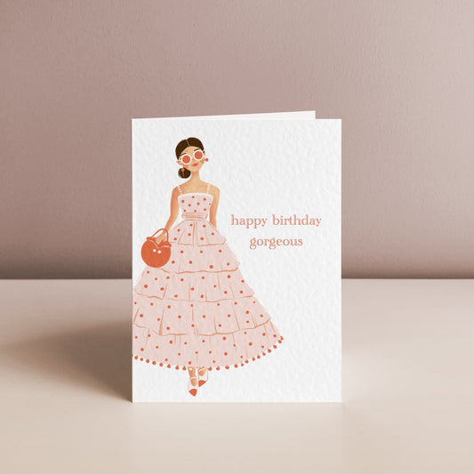 PINK DRESS, Personalised Birthday Card