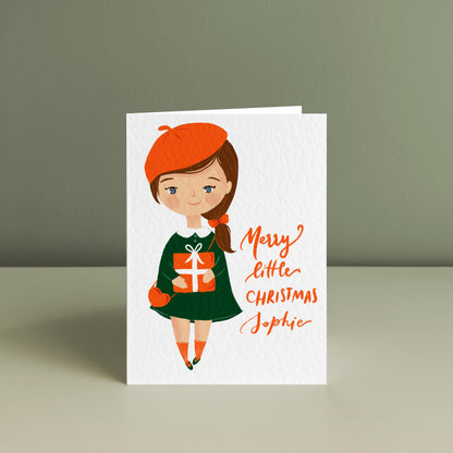 LITTLE GIRL'S JOYFUL CHRISTMAS, Personalised Christmas Card