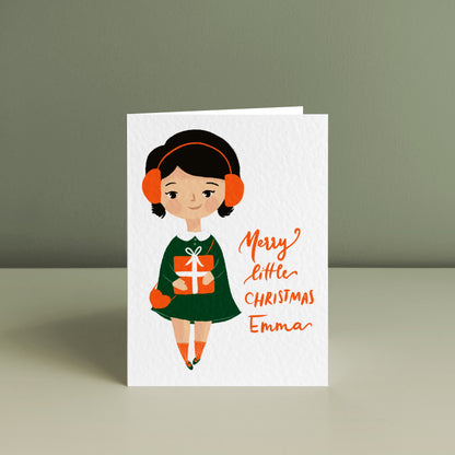 LITTLE GIRL'S JOYFUL CHRISTMAS, Personalised Christmas Card