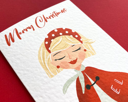 RED CAPE BEAUTY, Personalised Christmas Card