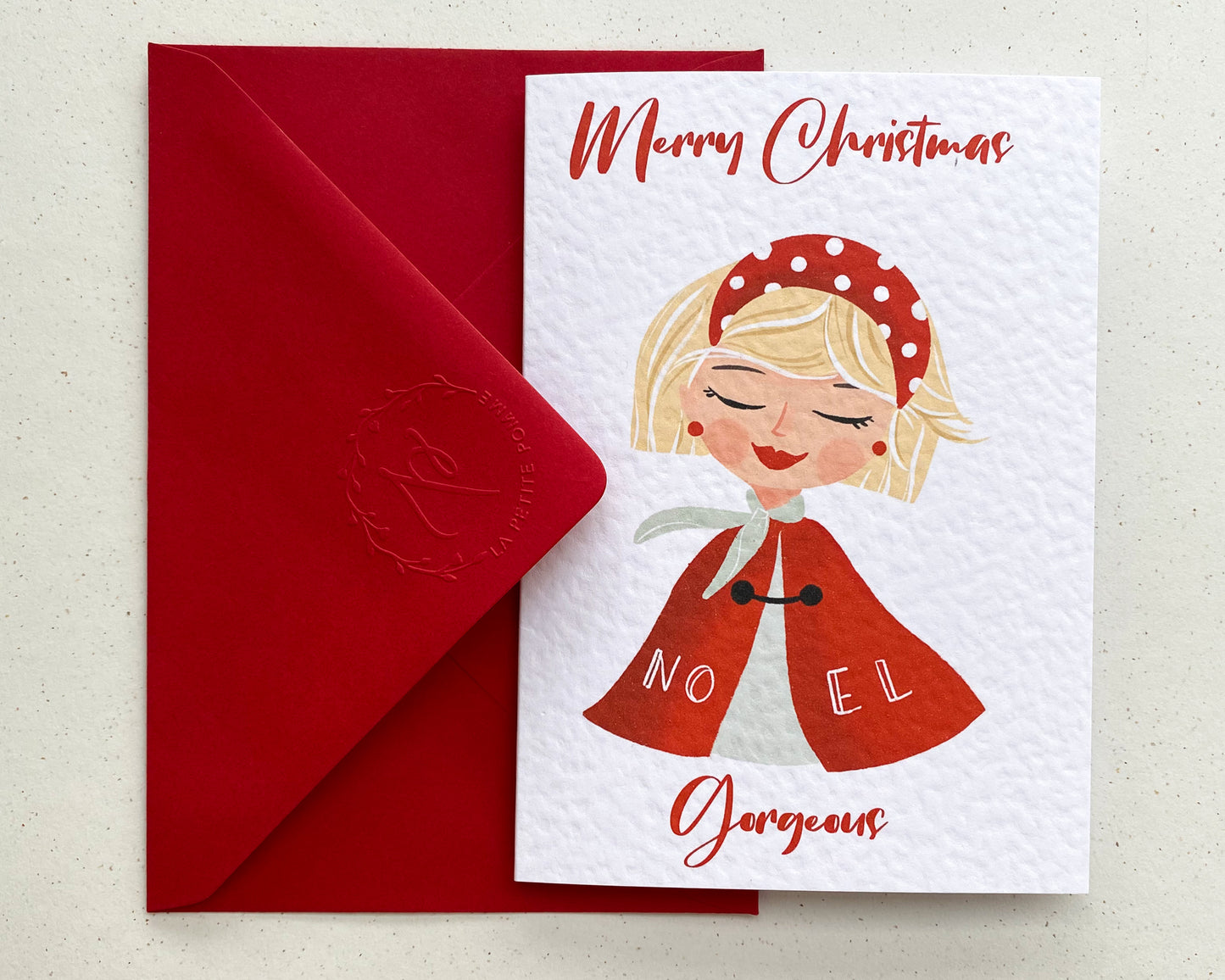 RED CAPE BEAUTY, Personalised Christmas Card