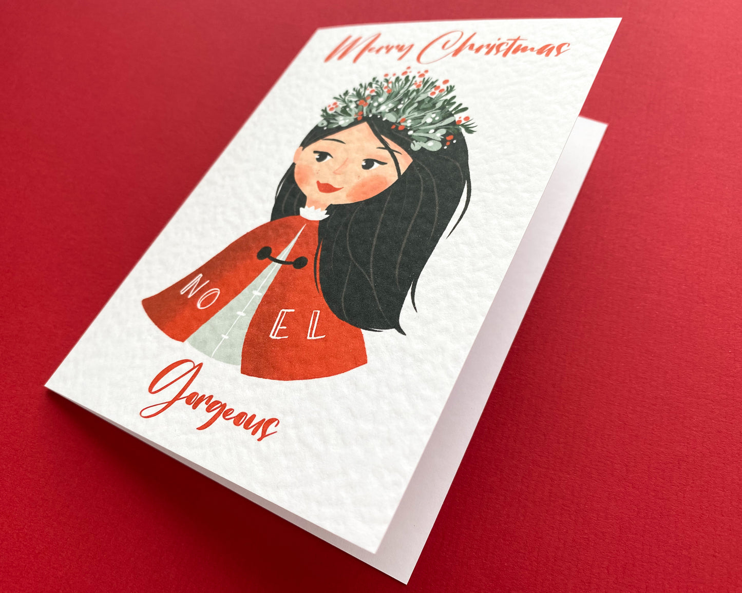 RED CAPE BEAUTY, Personalised Christmas Card