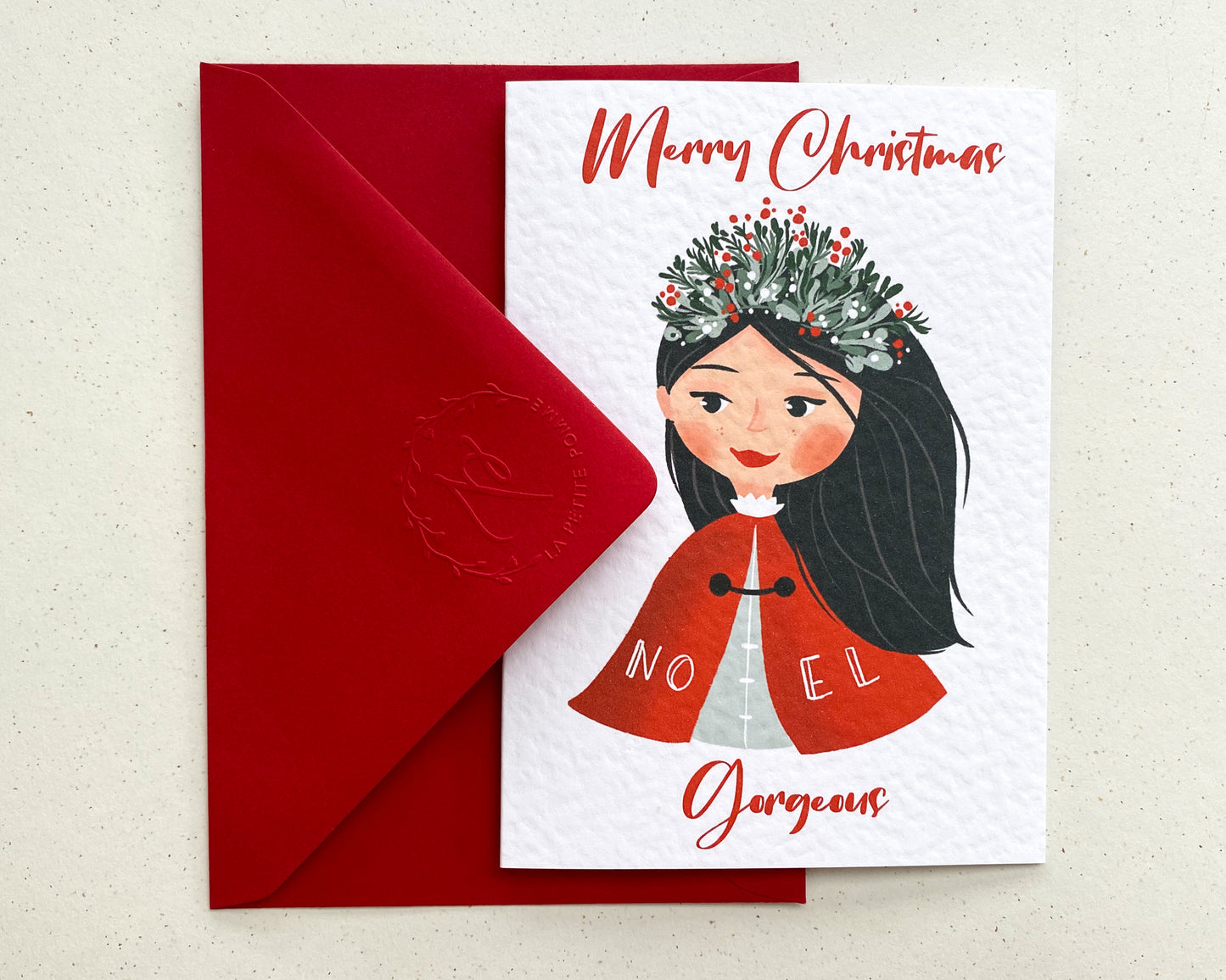RED CAPE BEAUTY, Personalised Christmas Card