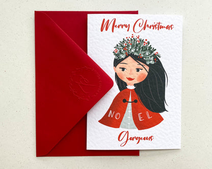 RED CAPE BEAUTY, Personalised Christmas Card
