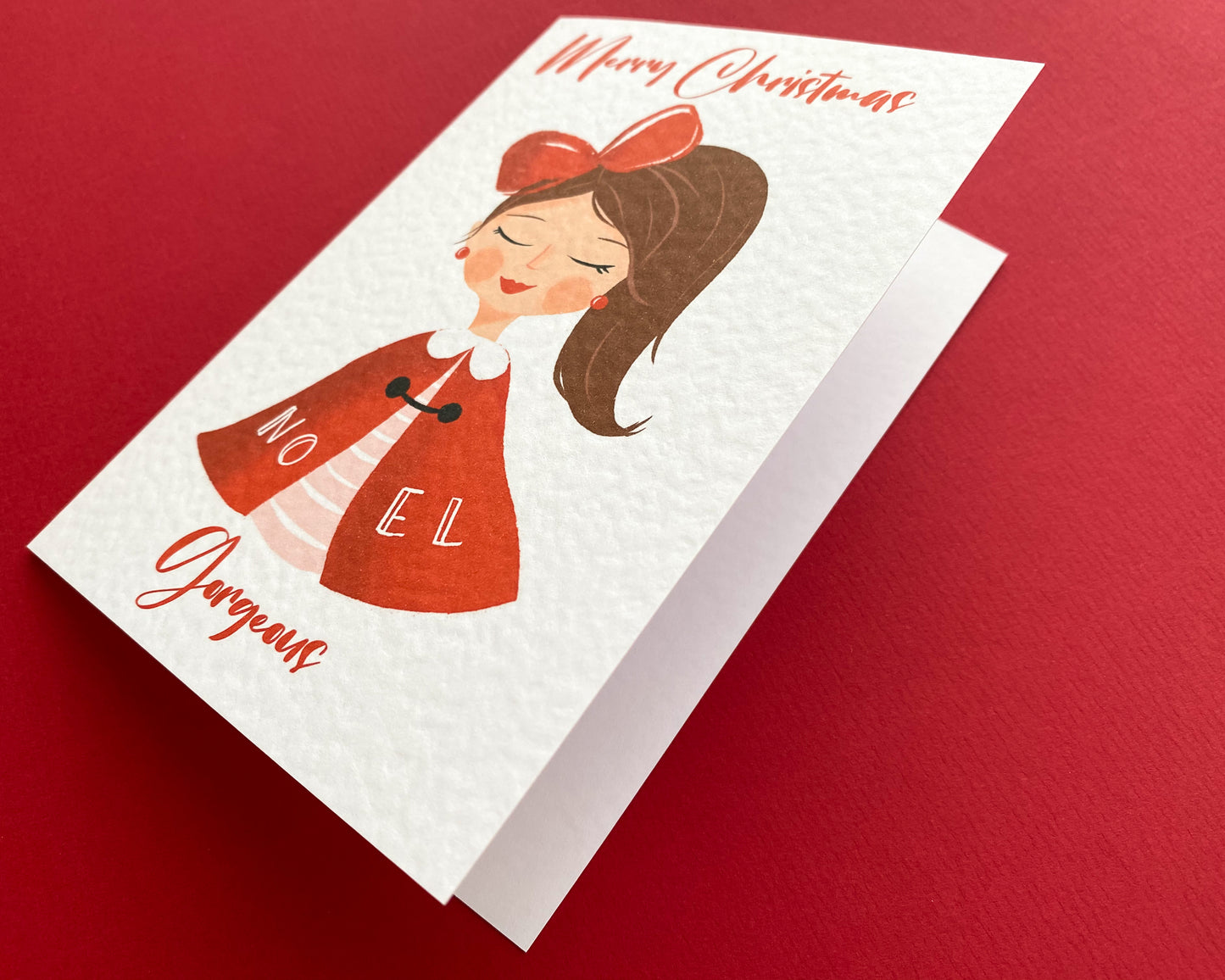 RED CAPE BEAUTY, Personalised Christmas Card