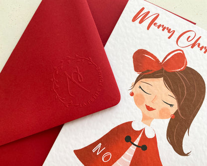 RED CAPE BEAUTY, Personalised Christmas Card