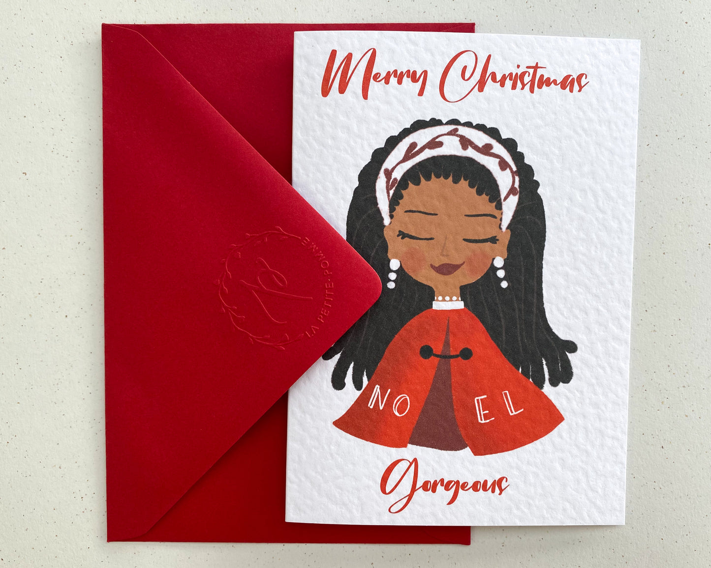 RED CAPE BEAUTY, Personalised Christmas Card
