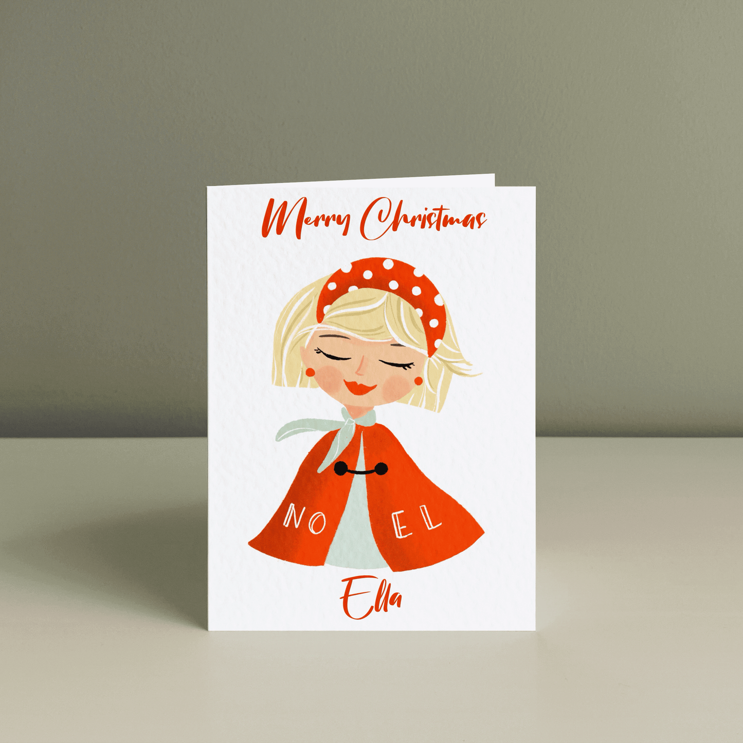 RED CAPE BEAUTY, Personalised Christmas Card