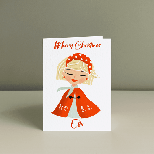 RED CAPE BEAUTY, Personalised Christmas Card